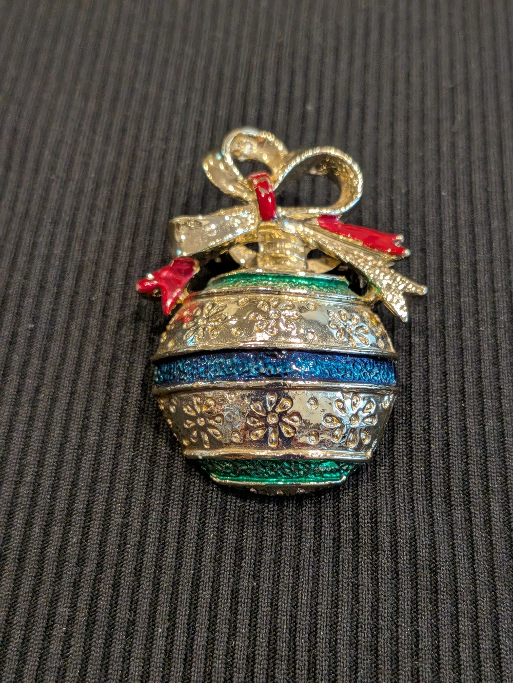 B#4: Gerry's Vintage 2007s Gold Tone Brooch with Red Bow and Blue-Green Enamel